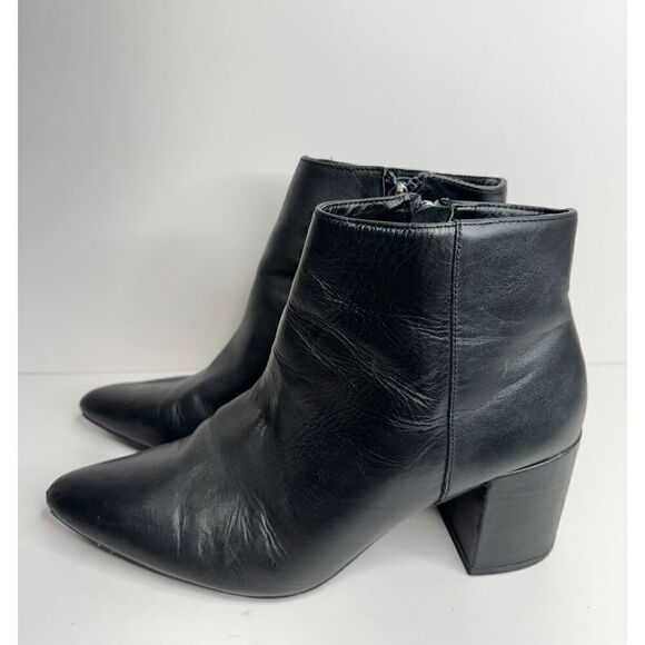 Blondo‎ Ankle Boots Size 9 Black Leather Pointed Toe Block Heel Booties - Picture 7 of 9